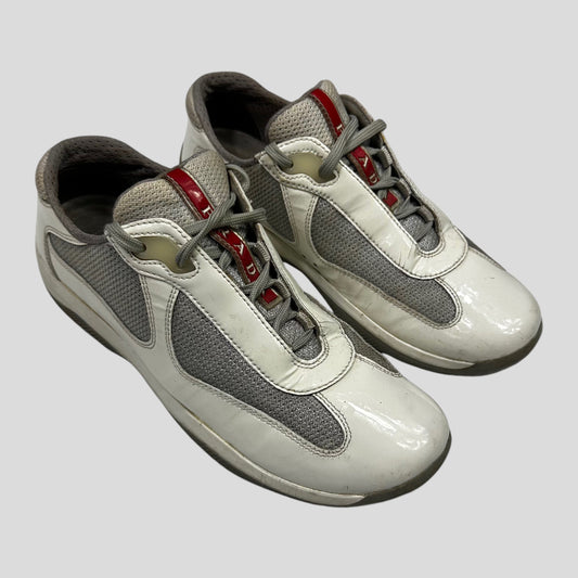 Prada Americas Cup Patent White & Grey Mesh Trainer - UK3.5 | O/S, Multicoloured