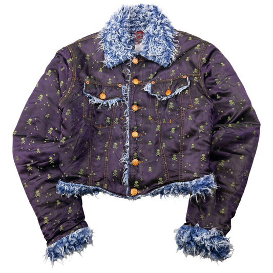 Vintage 1995 Jean Paul Gaultier Fur Lined Iridescent Skull Print Jacket Womens Size L | Large, Multicoloured