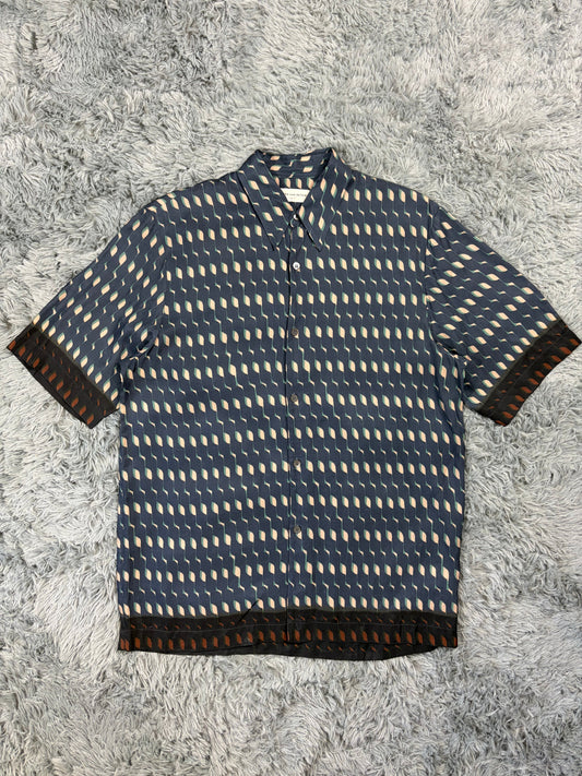 Dries Van Noten SS24 Satin Graphic Print Cuban Shirt - M | O/S, Blue