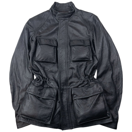 Vintage 2000s Burberry Zip Up Leather Cargo Jacket Size S | Small, Black