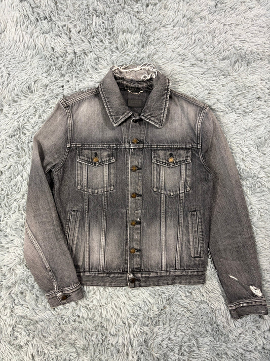 Saint Laurent 2017 Distressed Denim Grey Trucker Jacket - S | O/S, Black