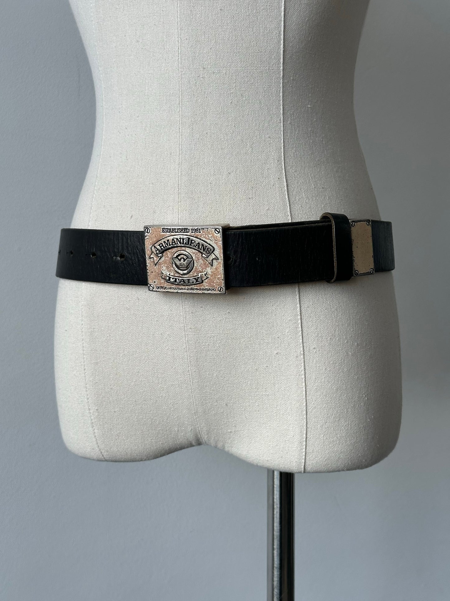Armani Jeans 1990s Logo Buckle Leather Belt - W24-32