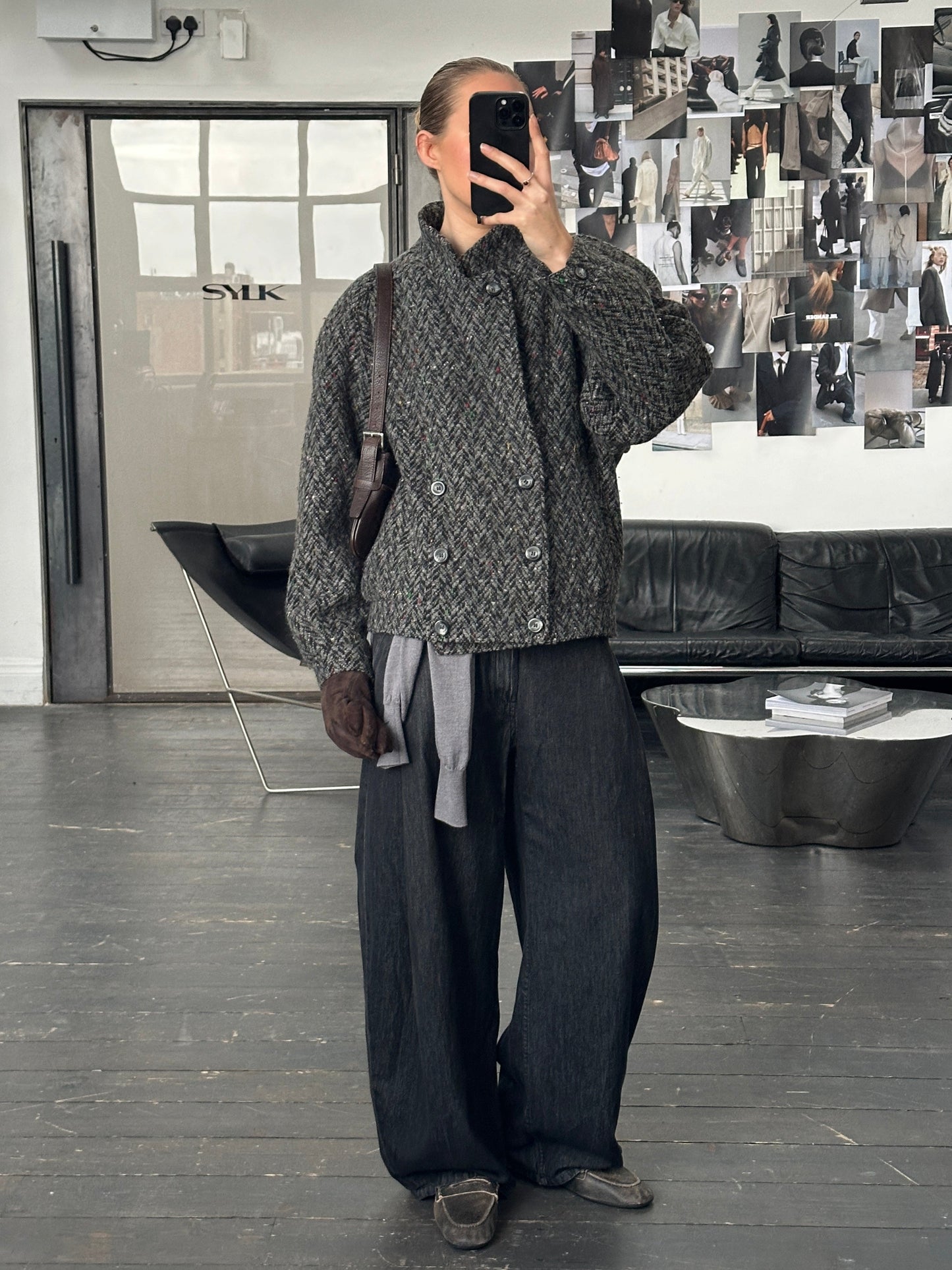 Vintage 1990s Wool High Neck Bomber Jacket - M