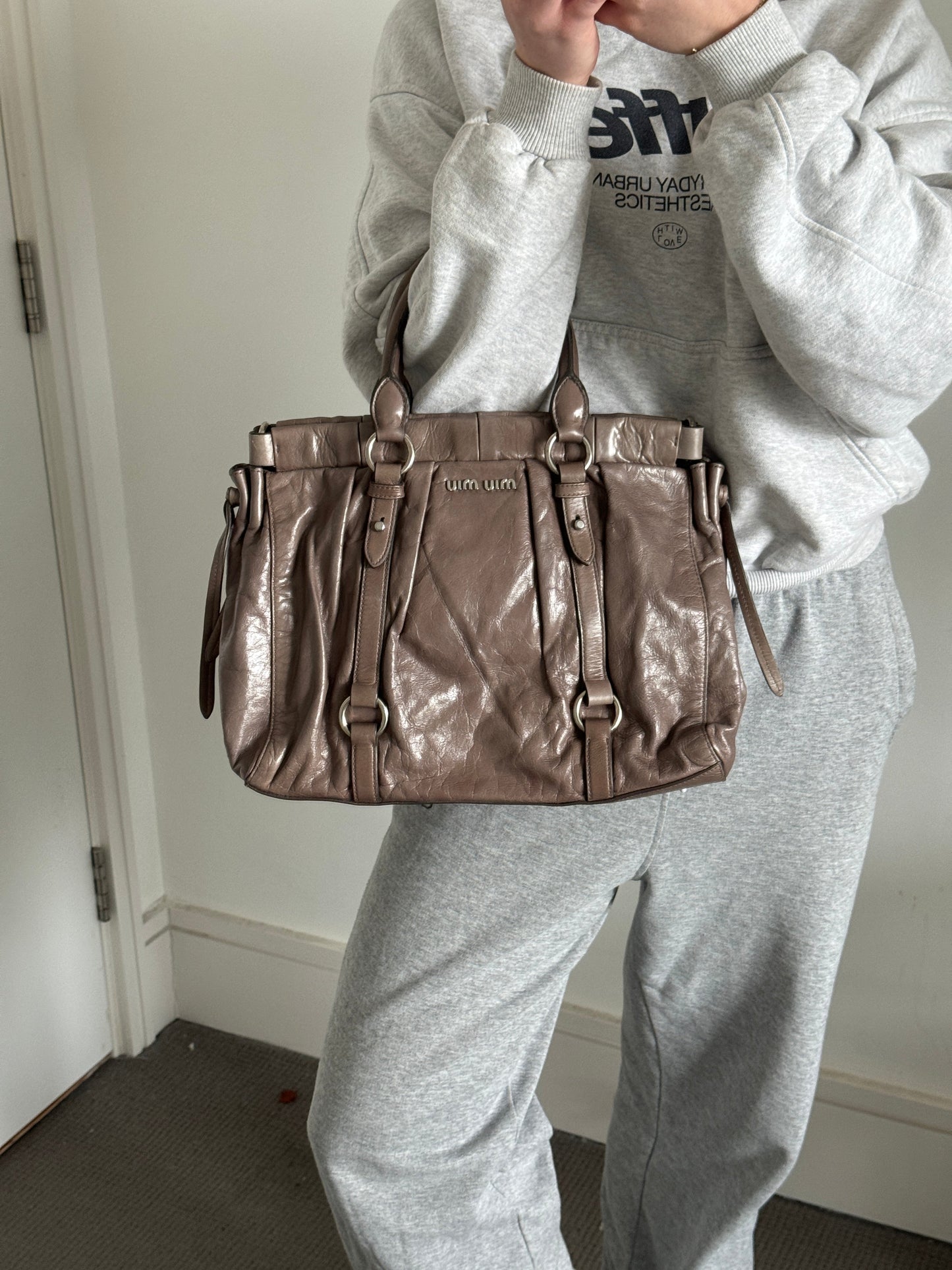 2010s Miu Miu Vitello Shine Handbag | O/S, Grey