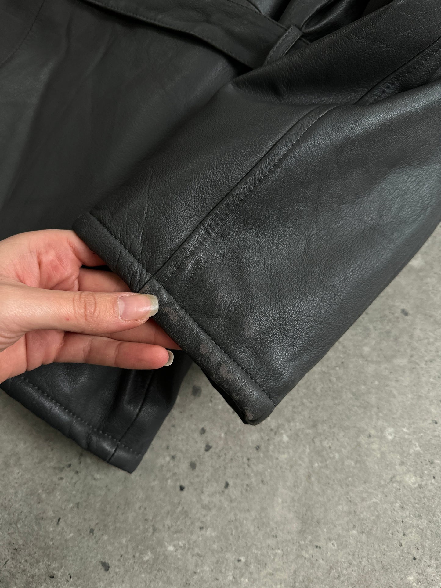 Italian Vintage Belted Leather Jacket - XL