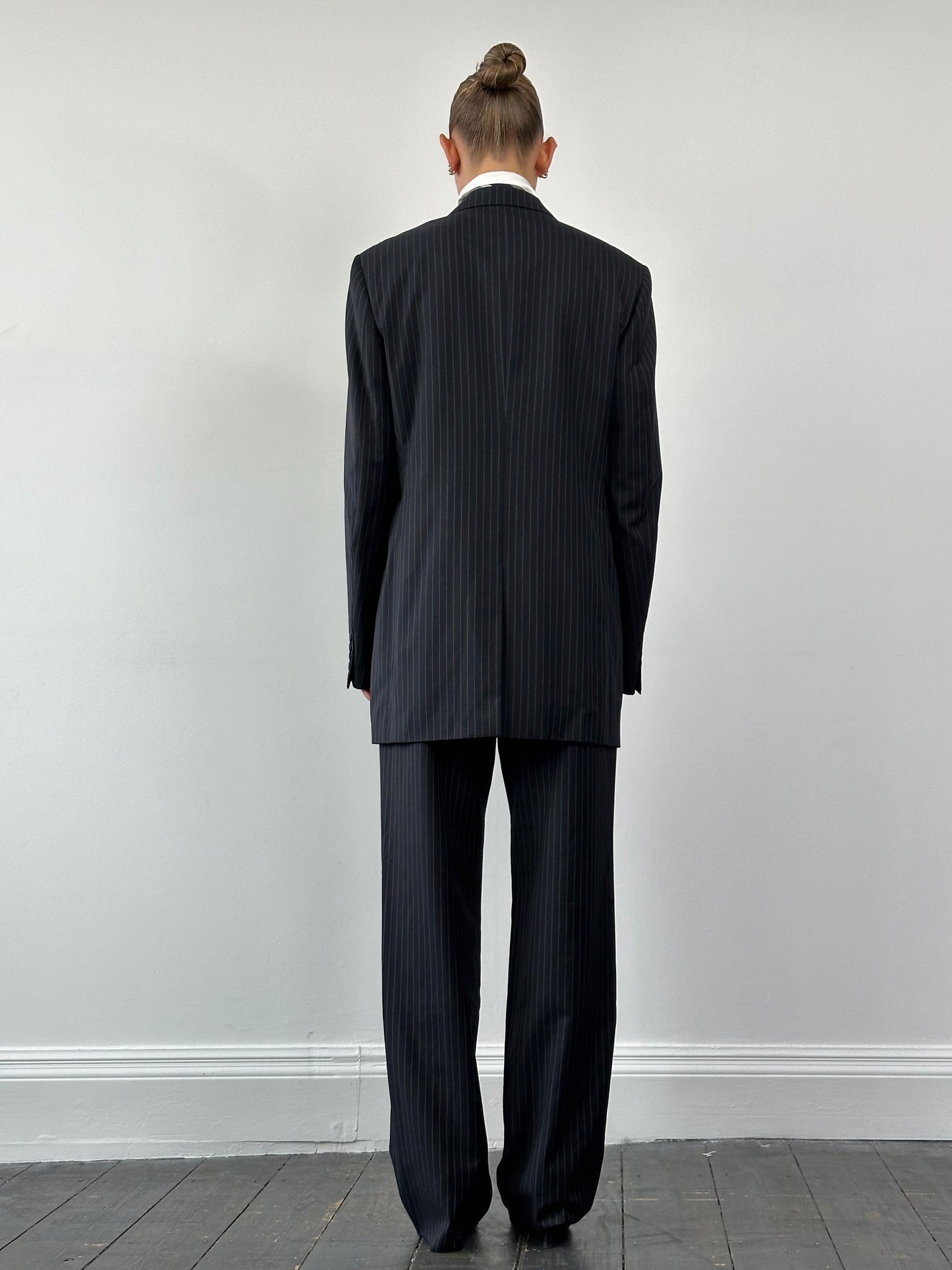 Yves Saint Laurent Pour Homme 1990s Wool Pinstripe Single Breasted Suit - 40L/W32