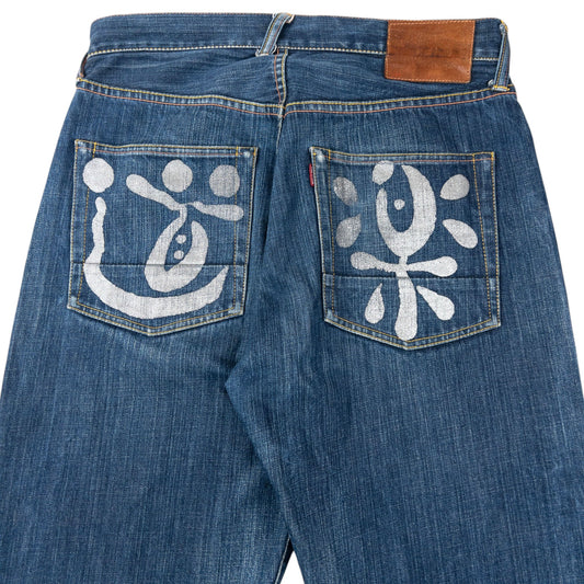 Vintage 90s Evisu Glitter Symbol Japanese Denim Jeans Size W31 | W31, Blue