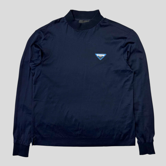 Prada 2018 Rubber Triangle Logo Mock Neck Light Jumper - S | Small, Navy