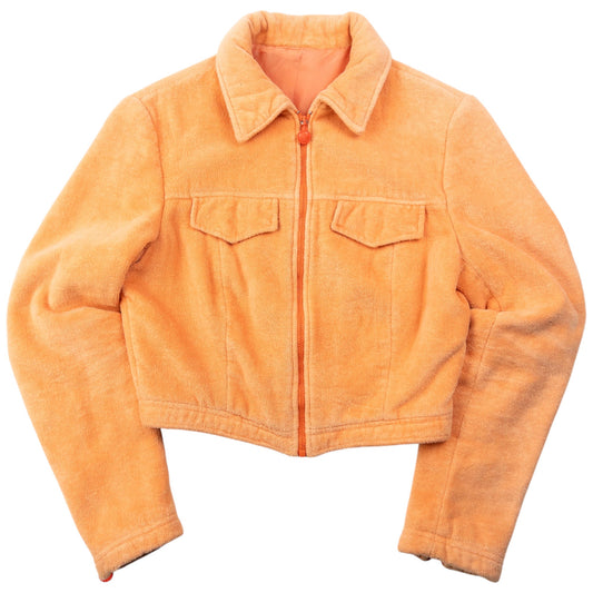Vintage 90s Versace Mare Terry Cloth Cropped Jacket Womens Size M | Medium, Orange