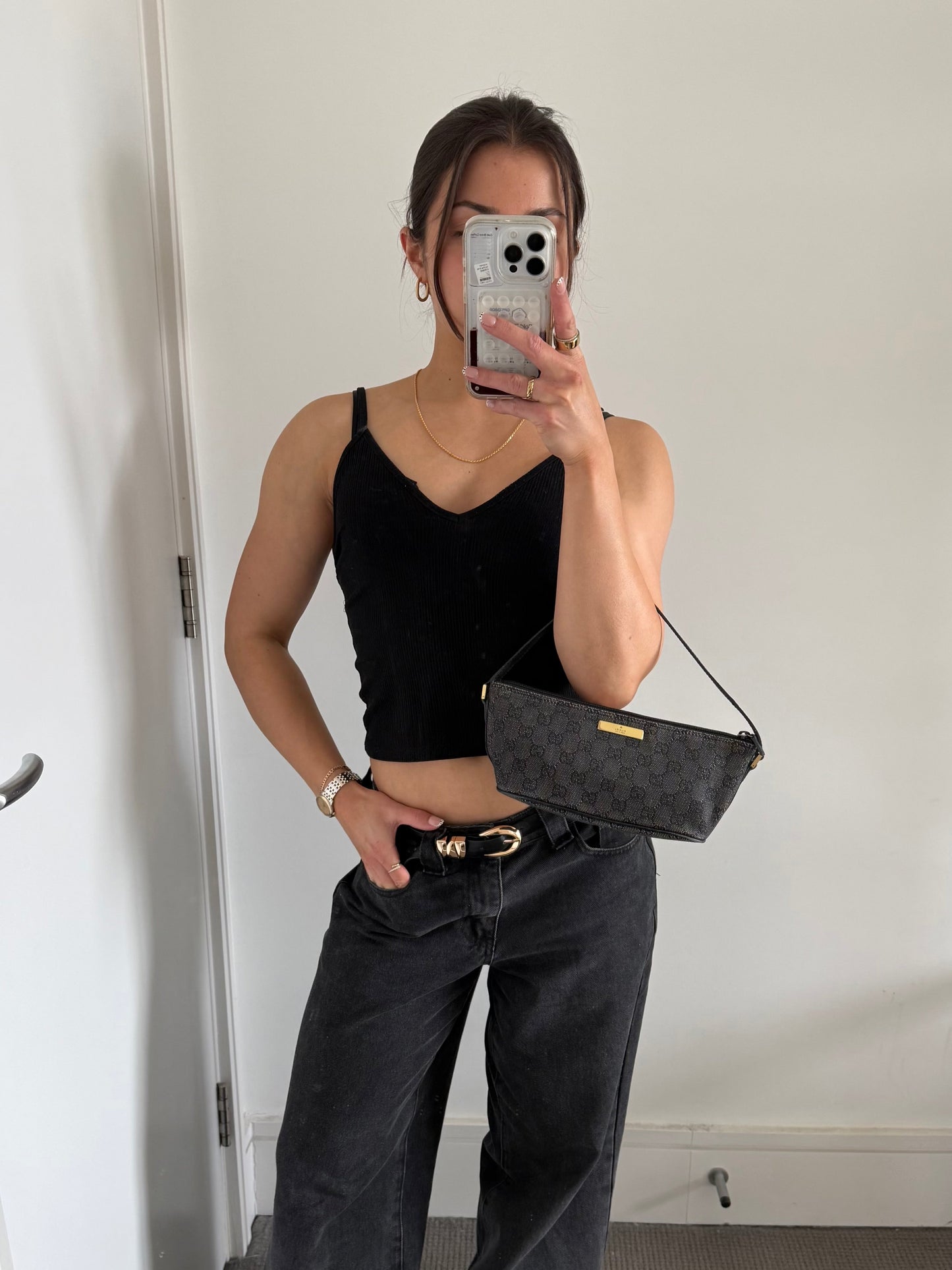 2000s Gucci Monogram Black/Grey Pochette Boat Bag | O/S, Multicoloured