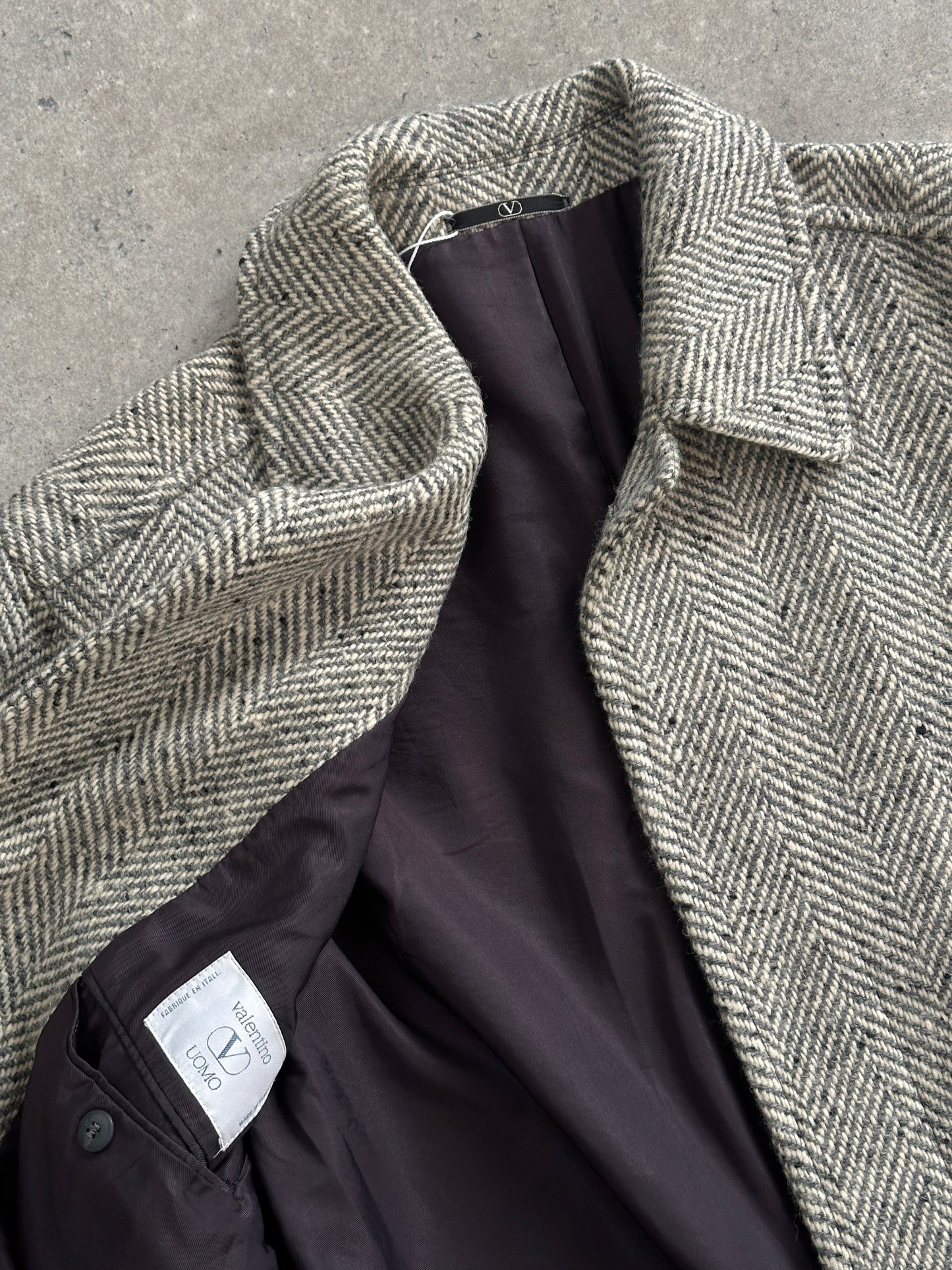 Valentino 1990s Pure Wool Herringbone Belted Coat - XL/XXL