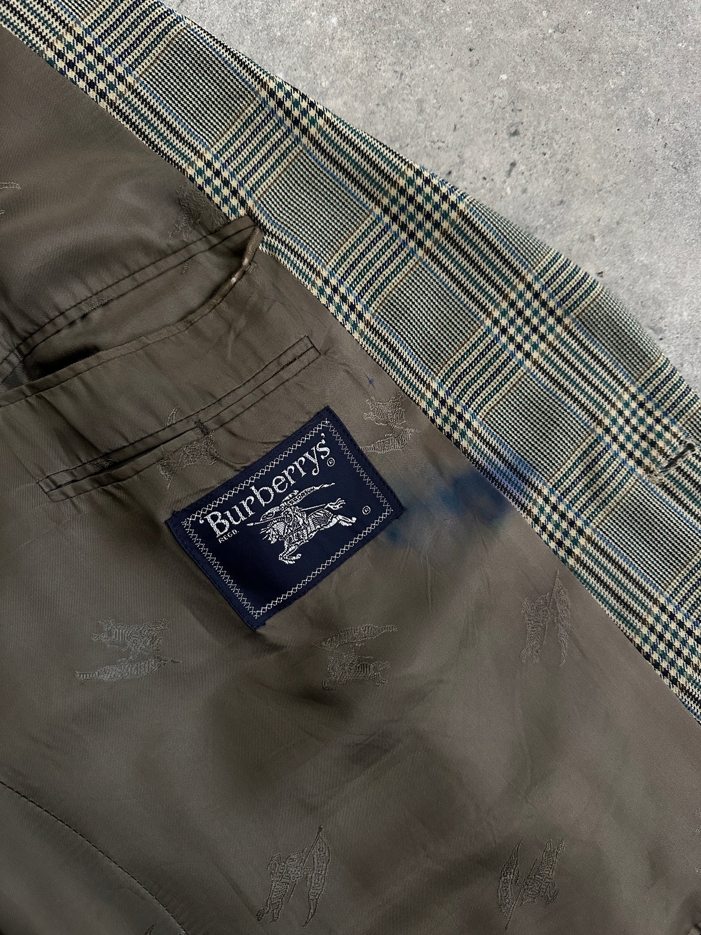 Burberry 1980s Pure Wool Single Breasted Check Blazer - 48R/XXL