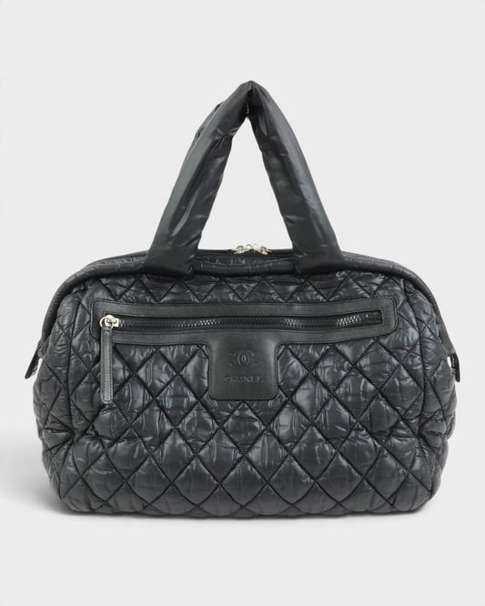 2000/2002 Chanel Coco Concoon Nylon Leather Boston Handbag Black | O/S, Black