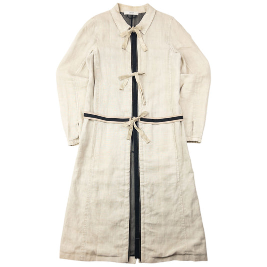 Vintage 2000s Prada Linen And Silk Longline Jacket Womens Size M | Medium, Beige