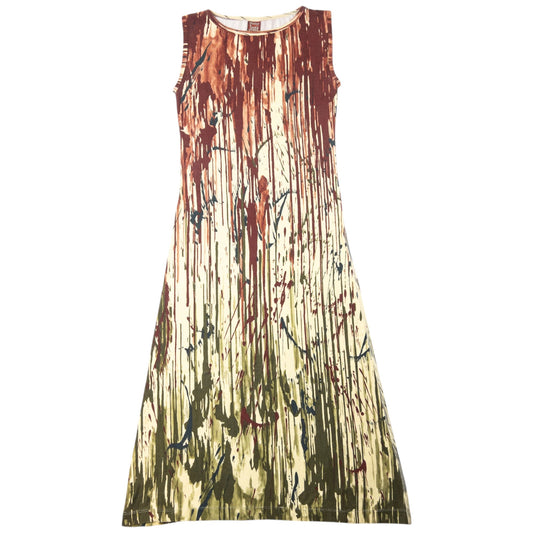 Vintage 1998 Jean Paul Gaultier Jean's Blood Drip Print Maxi Dress Womens Size L | Large, Tan