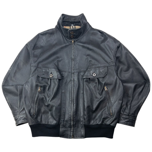 Vintage 2000s Burberry Nova Check Lined Leather Jacket Size L | Large, Black