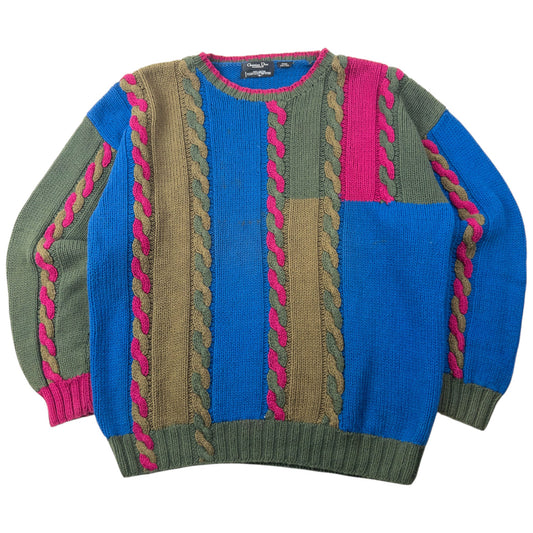 Vintage 80s Dior Monsieur Hand Knitted Jumper Size M | Medium, Blue, Green, Beige, Pink