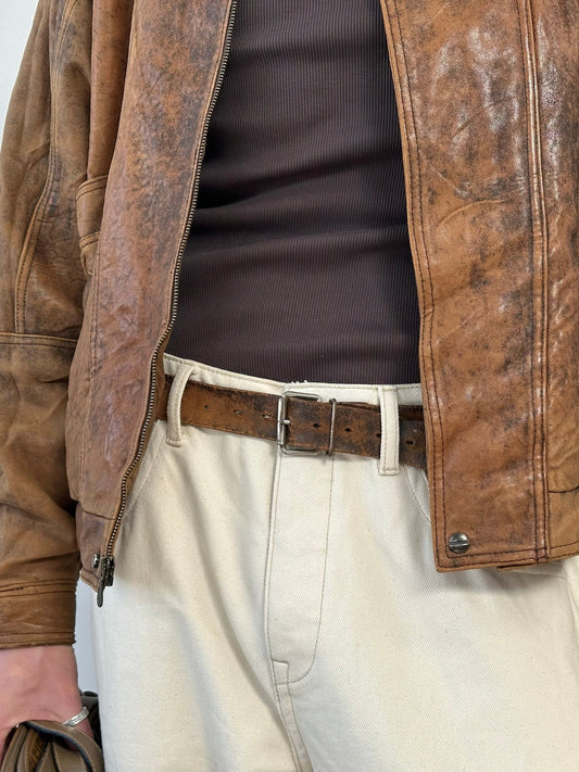 Vintage 1980s Aged Leather Distressed Belt - W29-39