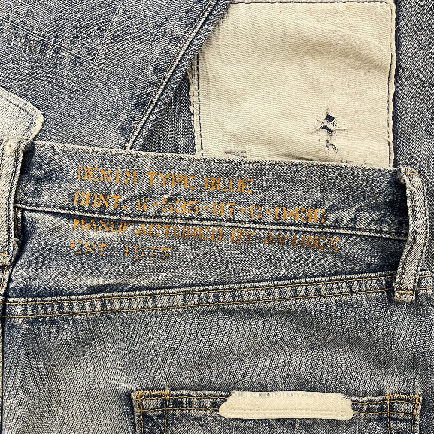 Avirex Type Blue Distressed Boro Jeans - W32" | W32, Blue