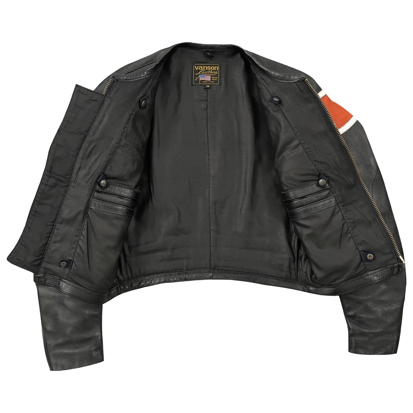 Vanson Leathers Motorcycle Racer Jacket - S | Small, Black, Orange, White