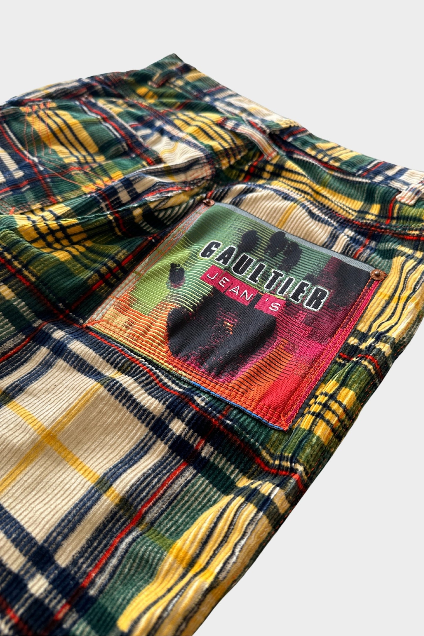 Jean Paul Gaultier 1990s Plaid Corduroy Yellow Green Jeans