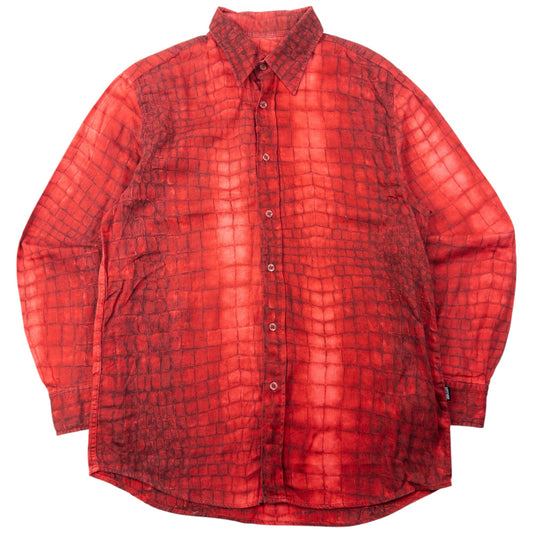 Vintage 2000s Moschino Jeans Crocodile Print Long Sleeve Button Up Shirt Size M | Medium, Red