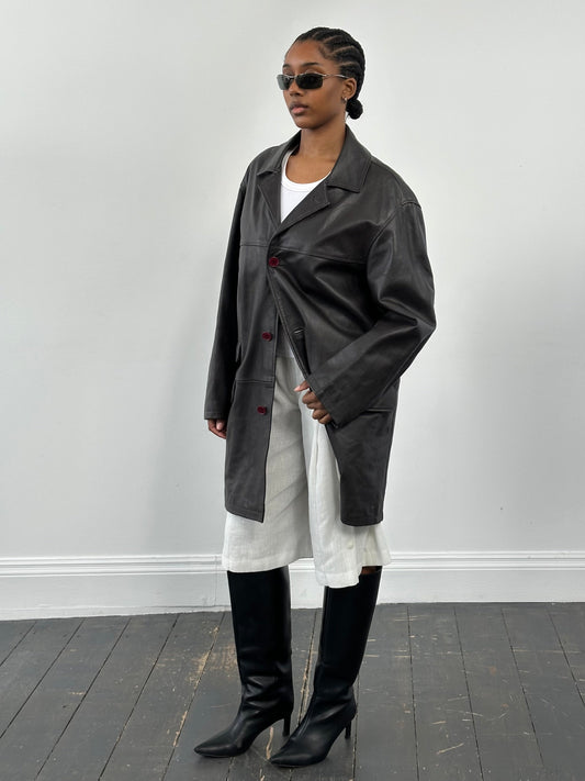 Conbipel 1990s Leather Trench Coat - XL