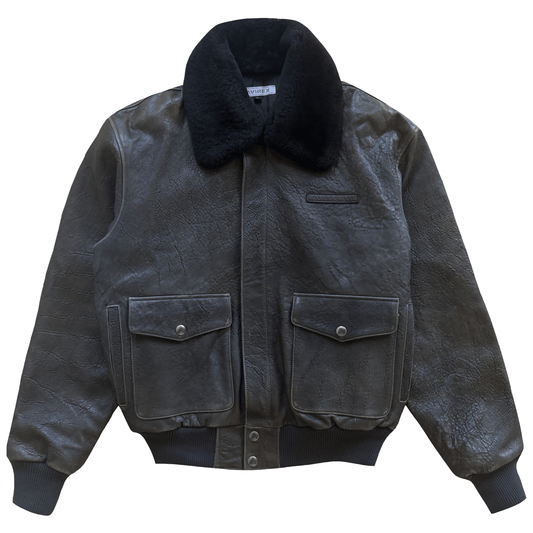 Avirex A2 Lambskin Leather Flight Jacket Boa Collar - L | Large, Black