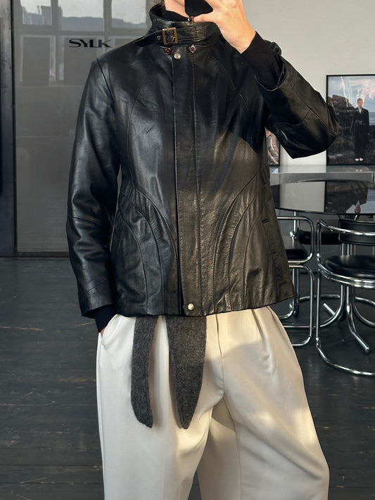 Italian Vintage 1990s High Neck Leather Jacket - M