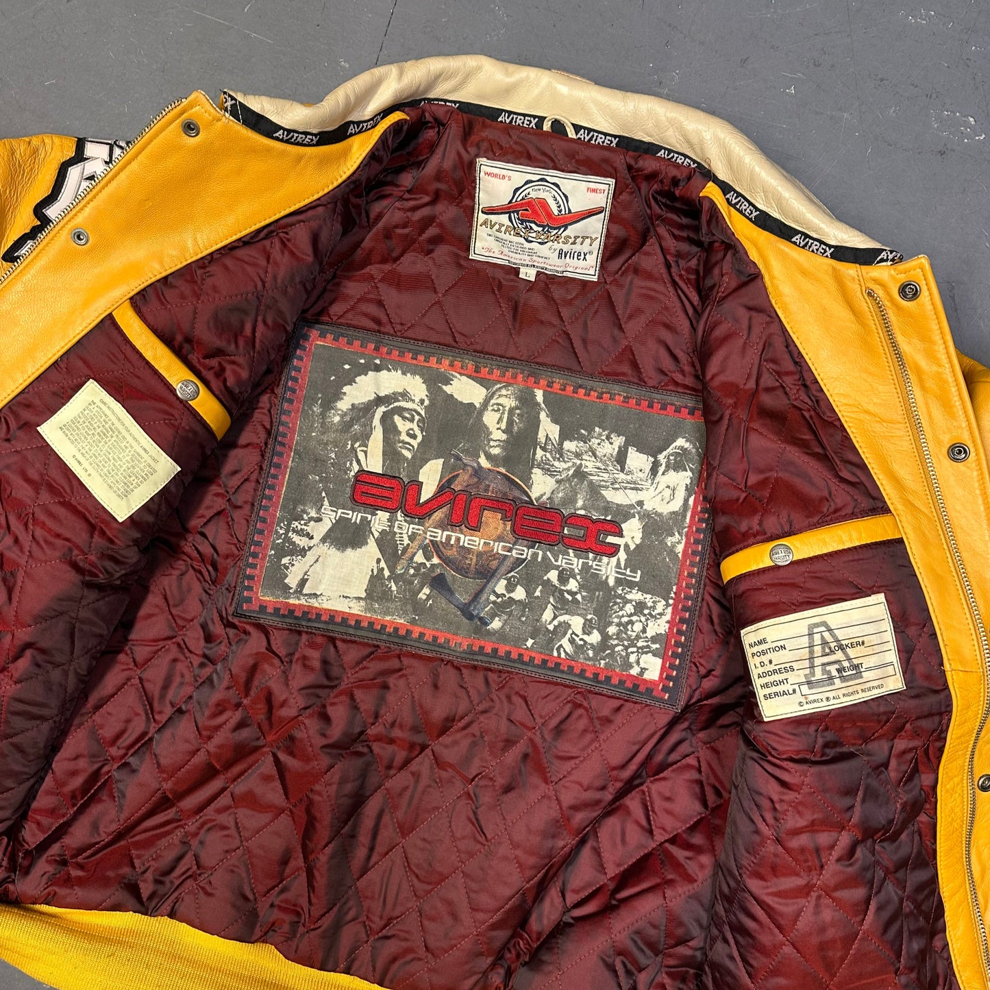 Avirex Far East Tigers Leather Jacket In Beige & Yellow ( L )