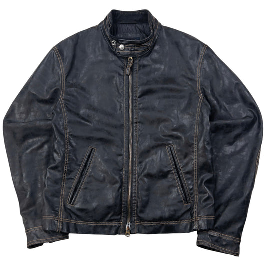 Vintage Armani Jeans Leather Biker Jacket Size S