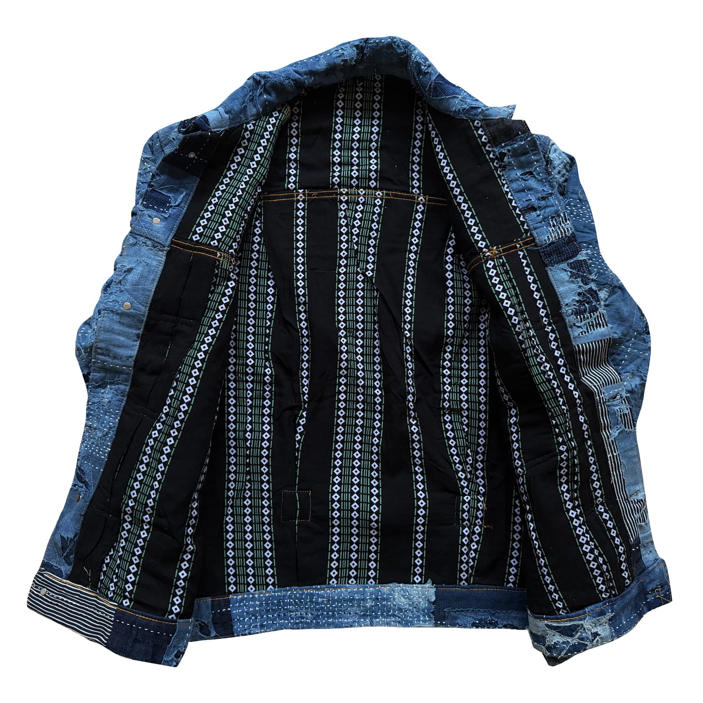 Indigo Boro Sashiko Distressed Denim Trucker Jacket - L