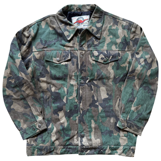 Avirex Camouflage Leather Trucker Jacket - XL | XL, Camo