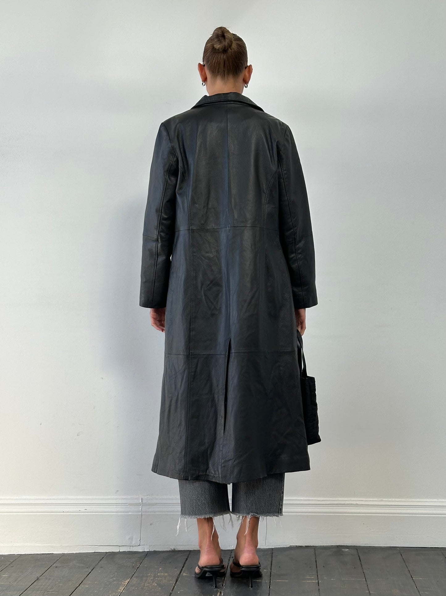 Vintage Floor Length Leather Trench Coat - M