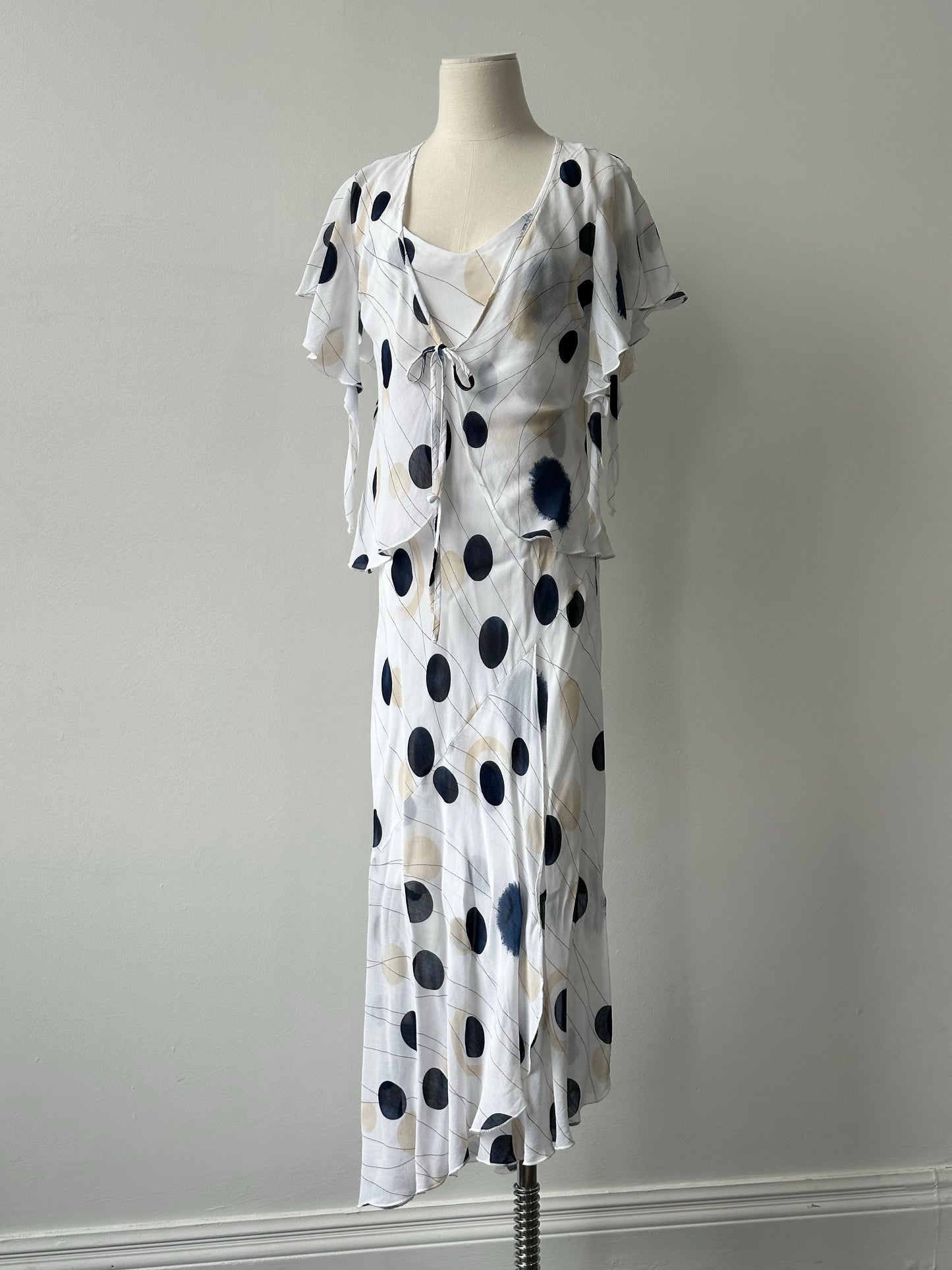 MANI 1990s Spotted Two Piece Slip Dress Set - M/L