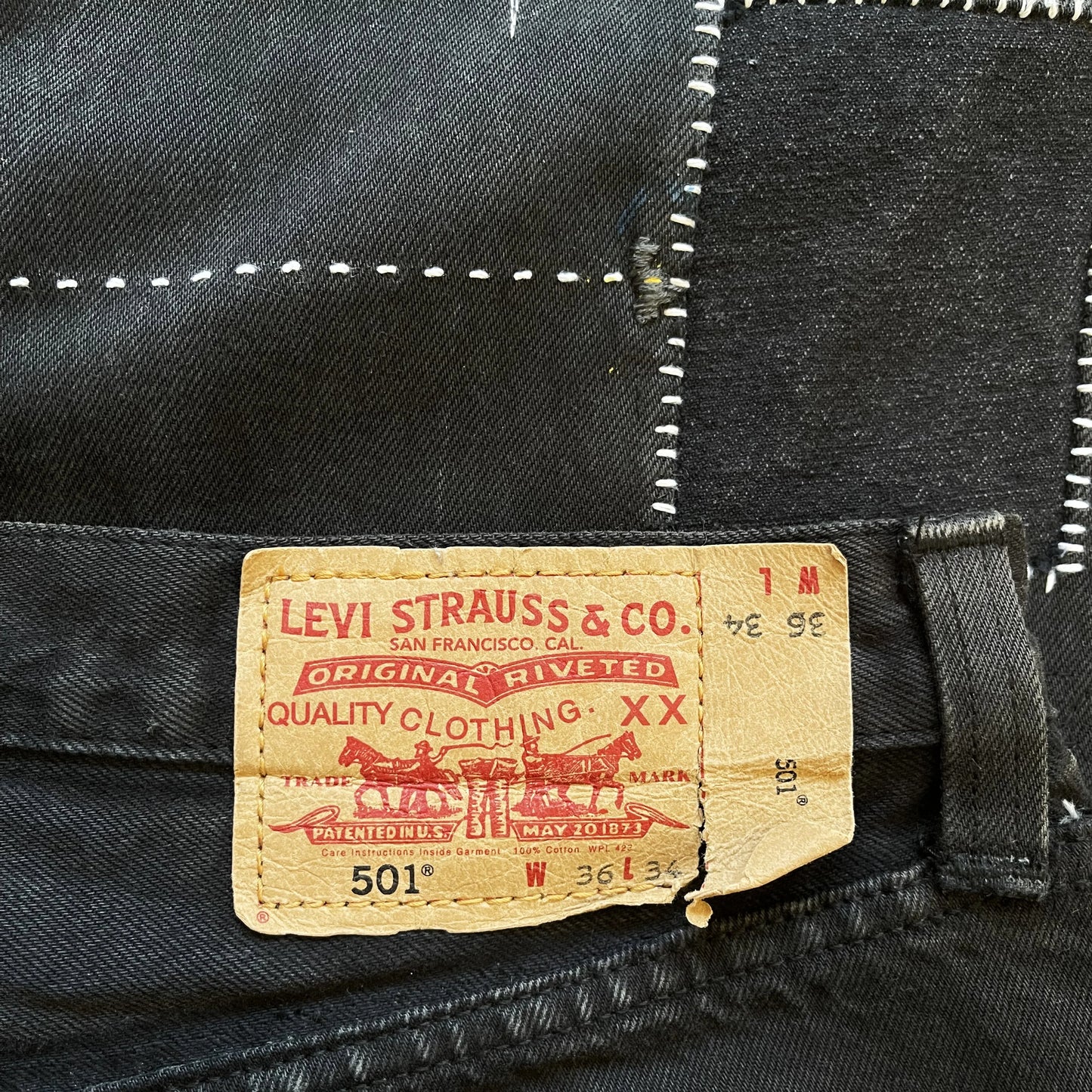 Boro Patchwork Sashiko Embroidered Jeans - W34"