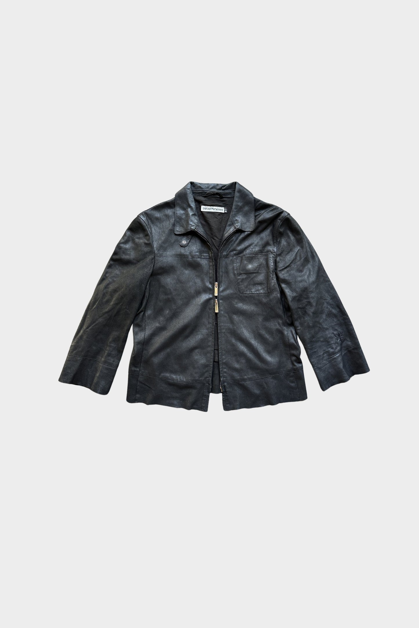 Emporio Armani Leather Crop Black Jacket