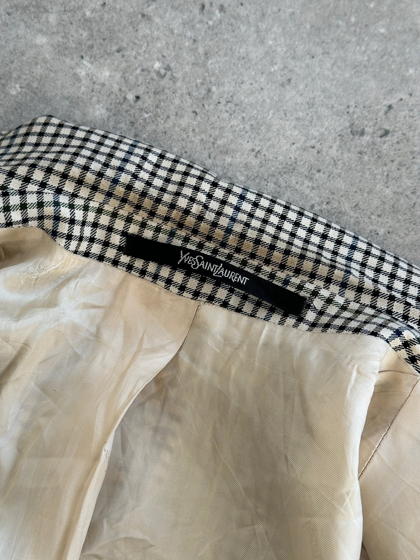 Yves Saint Laurent Pour Homme 1990s Wool Check Double Breasted Blazer - 40R/XL