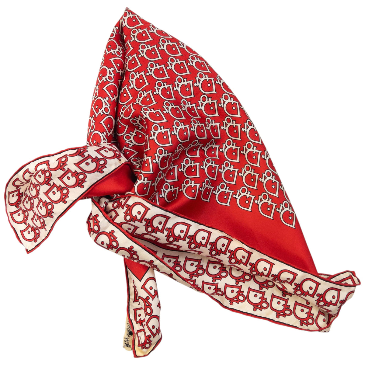 Vintage 80s Dior Monogram Silk Scarf | O/S, Red