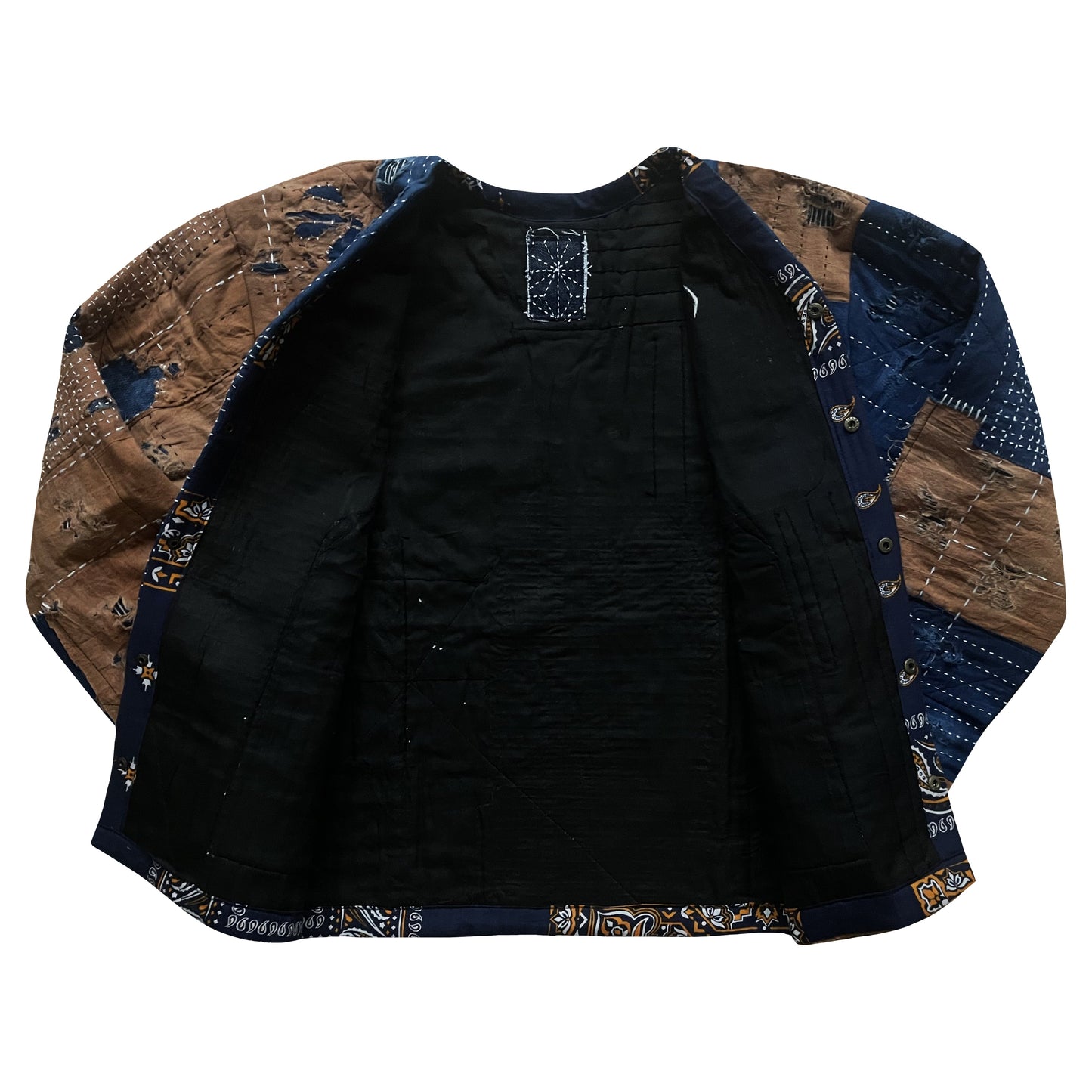Indigo Collarless Boro Denim Jacket - M