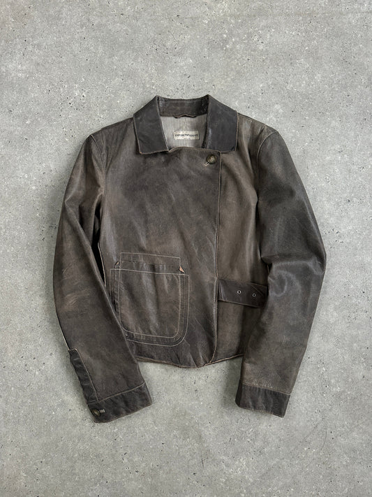 Emporio Armani Distressed Leather Jacket - S | XS-S, Distressed Brown