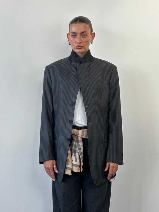 Armani Collezioni 1990s Wool Silk Pinstripe Single Breasted Blazer - 42R/XL