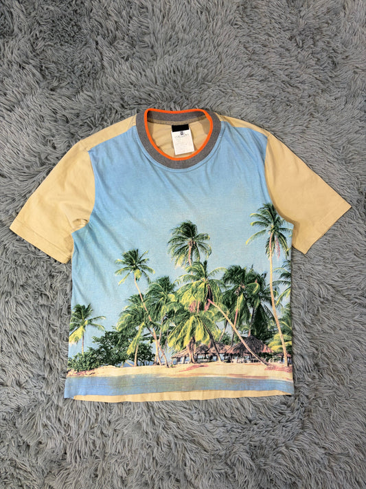 D&G 00’s Palm Tree Beach Graphic Ringer T-shirt - S | O/S, Multicoloured