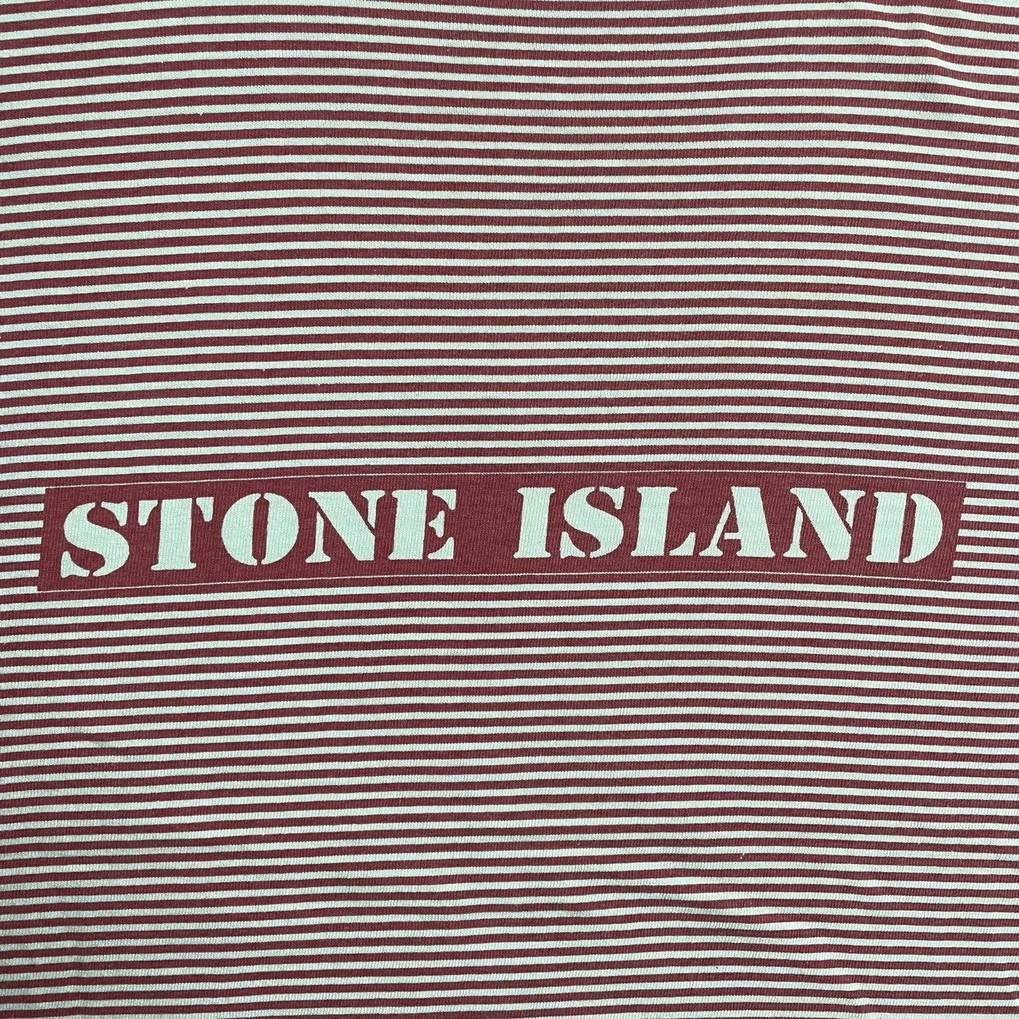 S/S 1987 Crimson Red Striped Box Logo / Mini Compass Breton T-shirt
