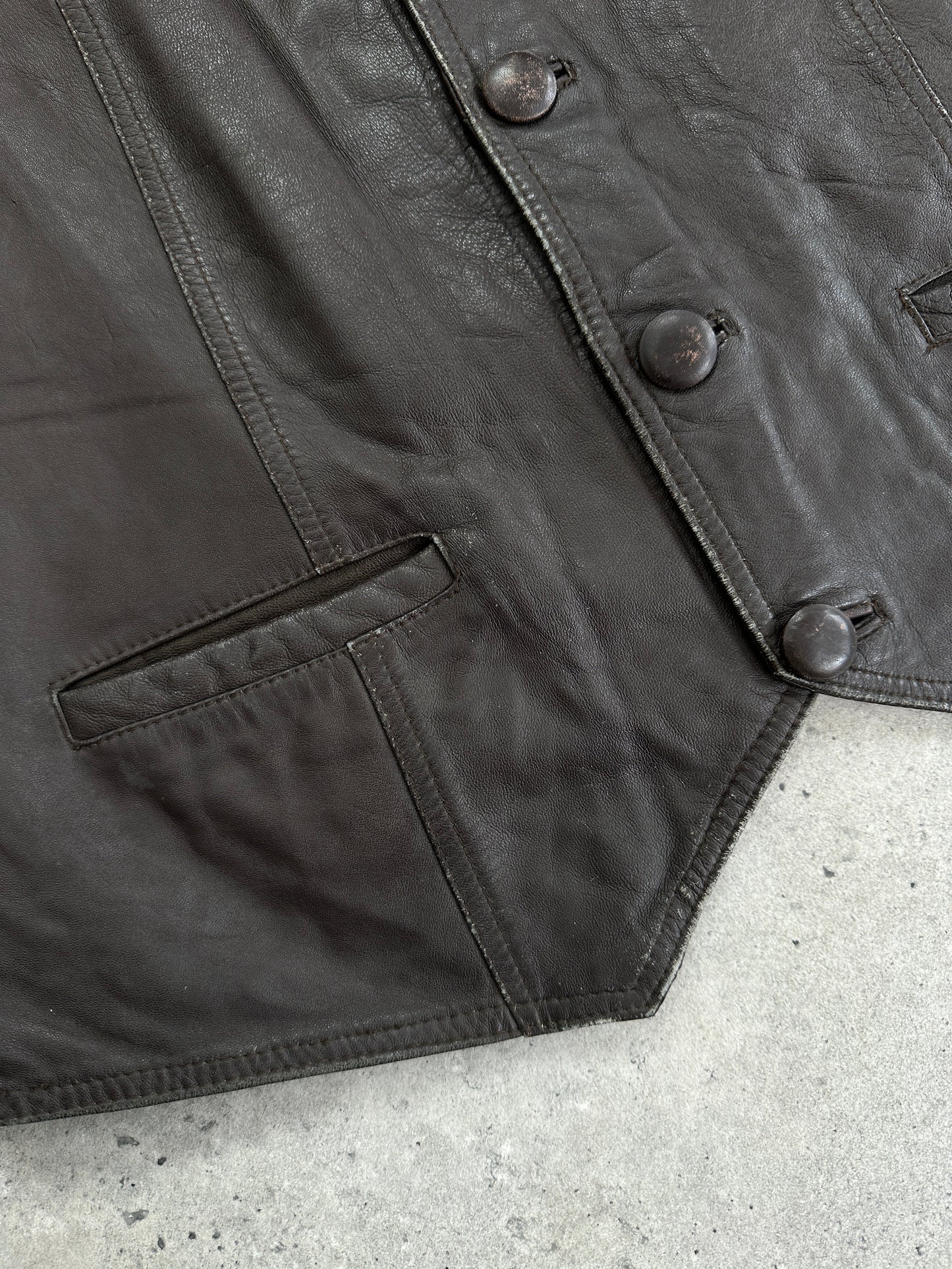 Vintage 1990s Leather Waistcoat - XL