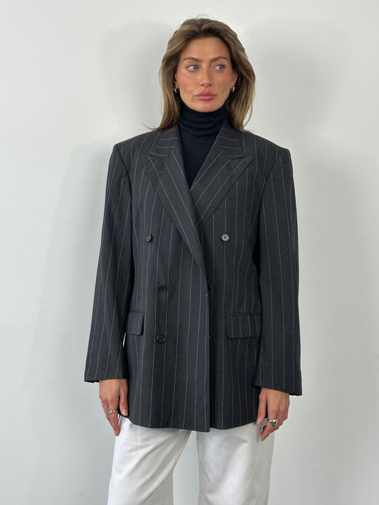 Burberry 1990s Pure Wool Double Breasted Stripe Blazer - XL