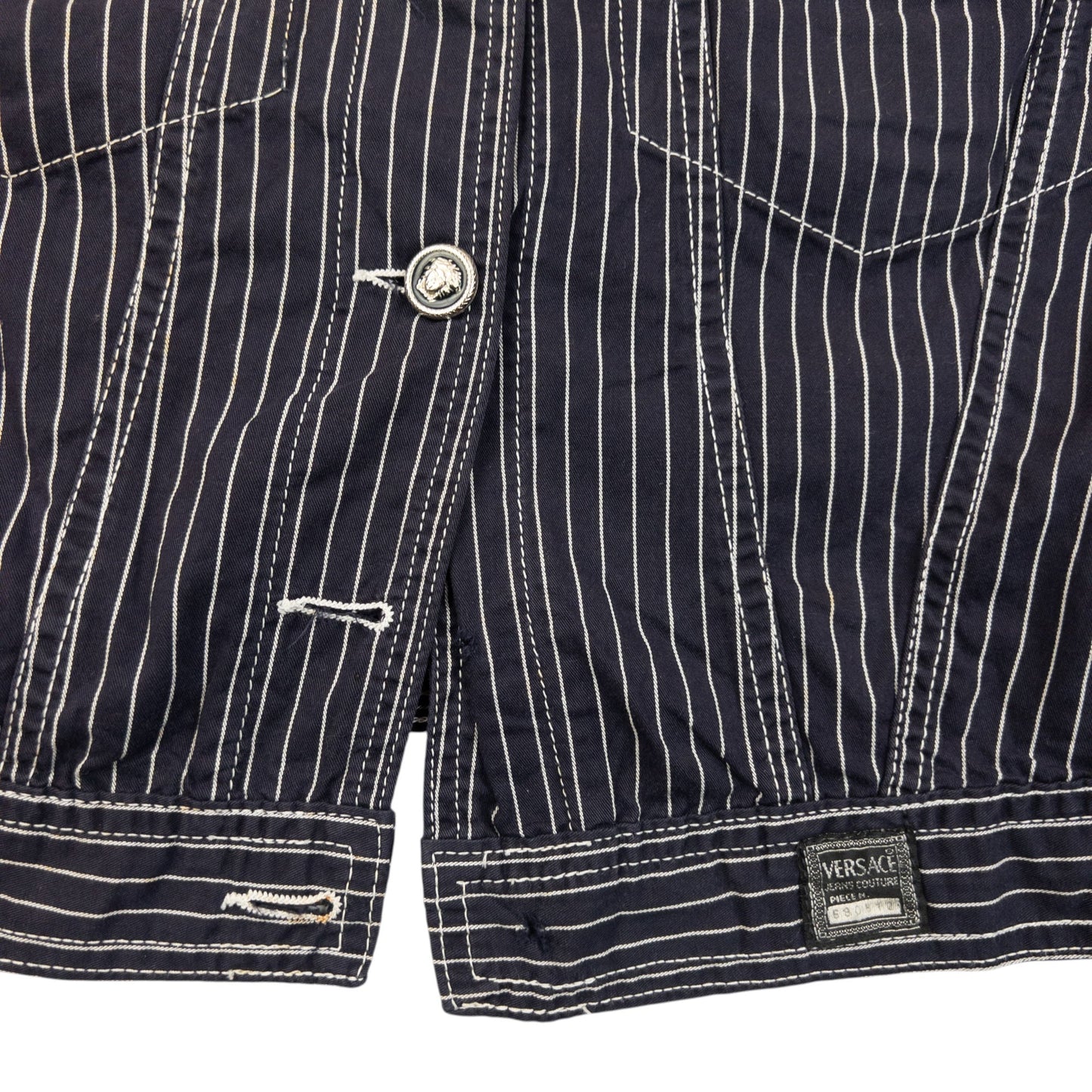 Vintage 2000s Versace Jeans Couture Striped Jacket Womens Size L | Large, Navy