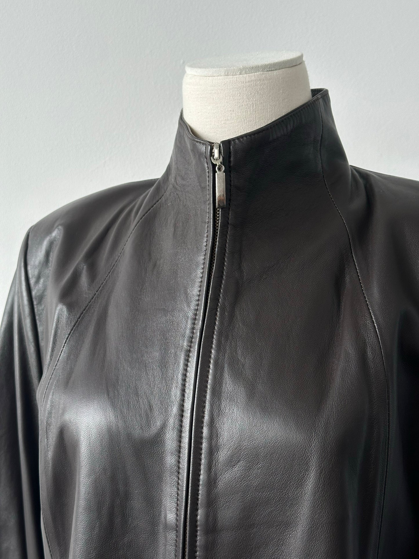 Vintage 1990s High Neck Leather Jacket - M/L