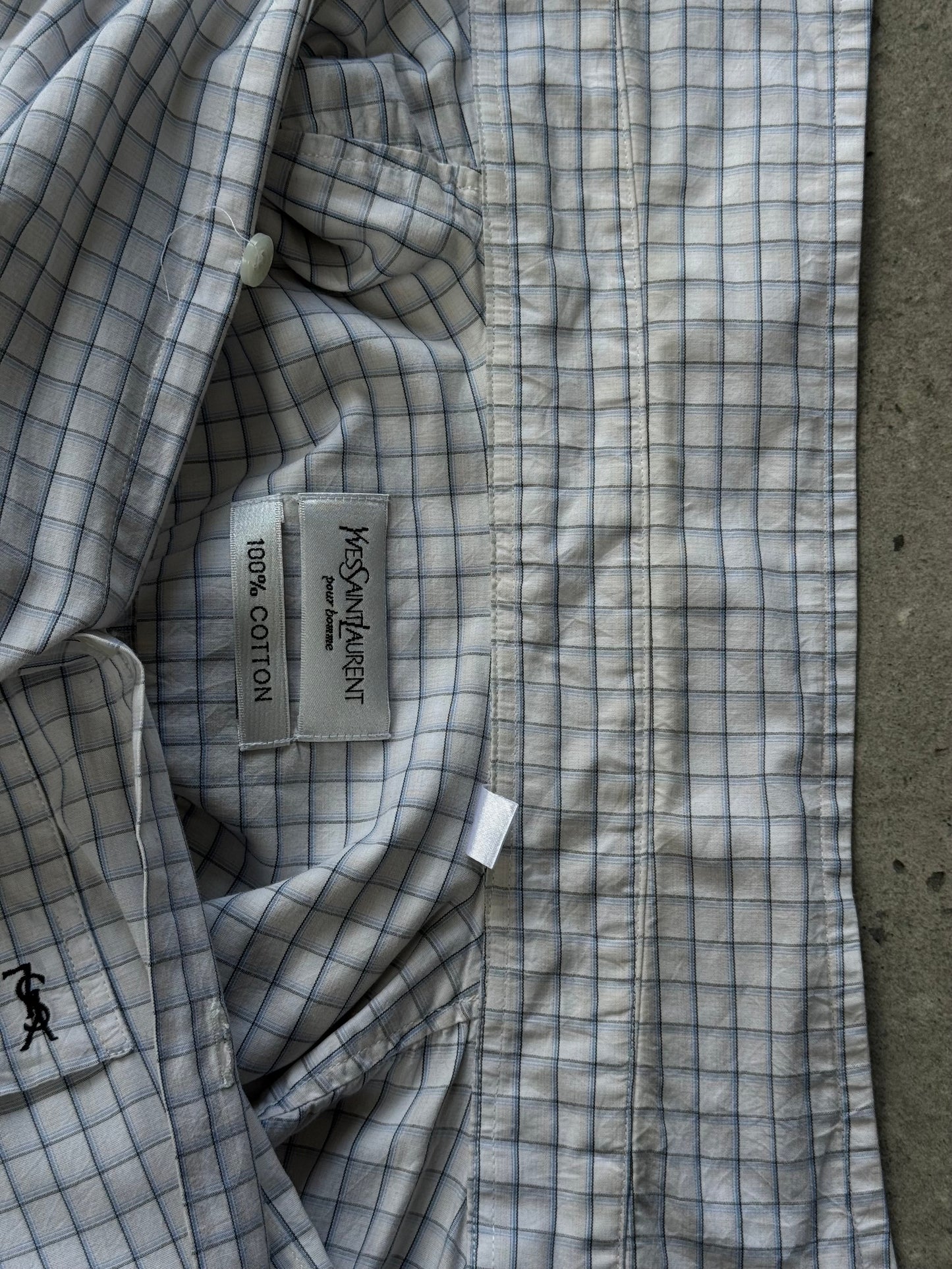 Yves Saint Laurent Pour Homme 1990s Pure Cotton Check Short Sleeve Shirt - S