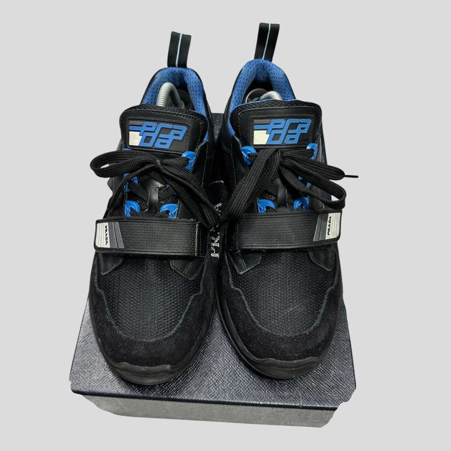 Prada 2018 Mechano Nero Voyage Rubber + Leather Logo Trainers - UK8.5/9